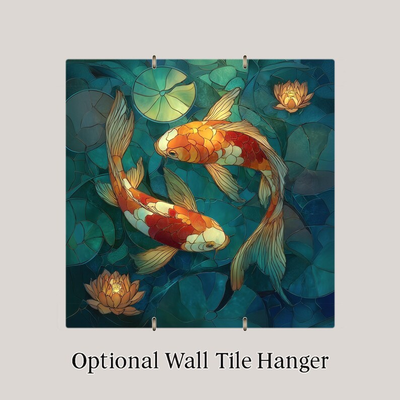 Koi Fish Wall Art Ceramic Tile – Zen Bathroom Decor – Feng Shui Yin Yang Koi – Japanese Pond Wall Decor – Spa Home Gift image 4