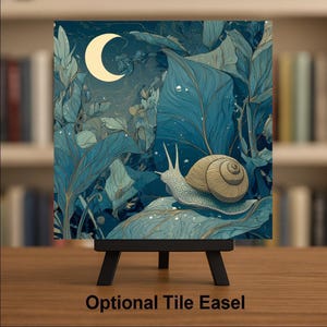 Moonlit Snail Ceramic Art Tile – Whimsical Night Garden Wall Decor, Cottagecore Nature Lover Gift image 3