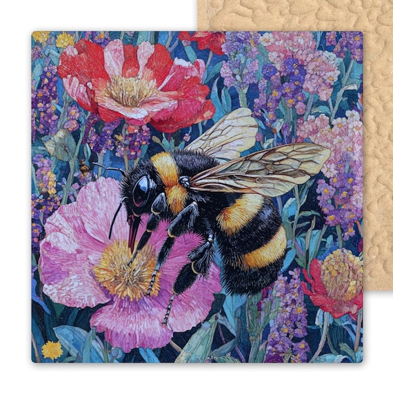 Vintage-Inspired Ceramic Bee Trivet: William Morris Art Nouveau Tile for Nature Lovers & Kitchen Decor