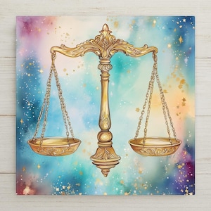 Libra Scales Wall Art Ceramic Tile Astrology Gift Stained Glass Style Decor Celestial Zodiac Art Libra Lover Gift Tile