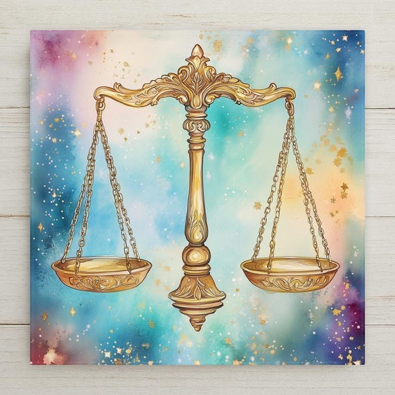 Libra Scales Ceramic Tile Art: Celestial Zodiac Sign Decor
