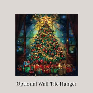 Christmas Tree Ceramic Tile Wall Art Stained Glass Style Faith Decor Christian Holiday Home Bookshelf Art image 4