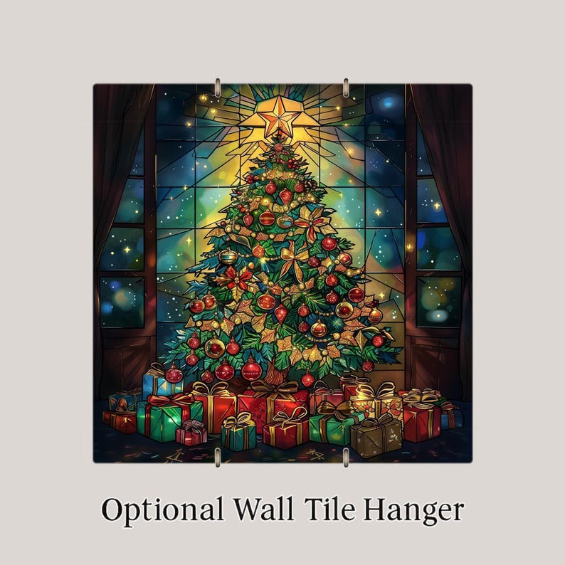 Christmas Tree Ceramic Tile Wall Art Stained Glass Style Faith Decor Christian Holiday Home Bookshelf Art image 4