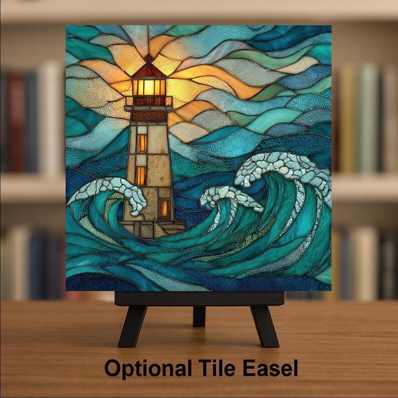 Lighthouse Ceramic Tile Wall Art - Stained Glass Style Coastal Ocean Nautical Home Decor image 3