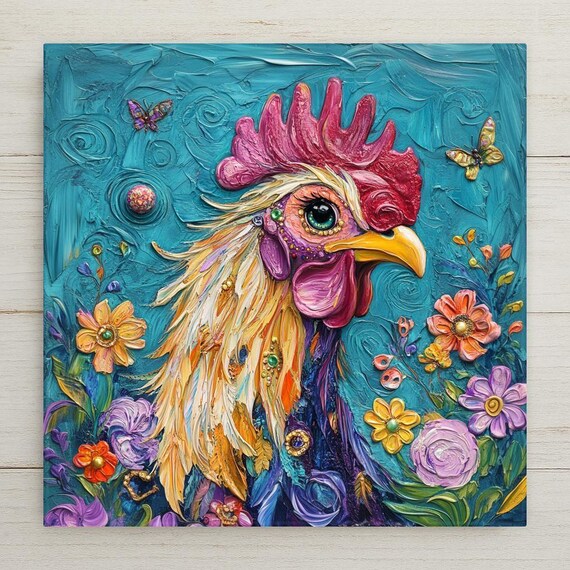 Whimsical Rooster Ceramic Tile Art: Rustic Farmhouse Kitchen Decor for Home and Restaurant