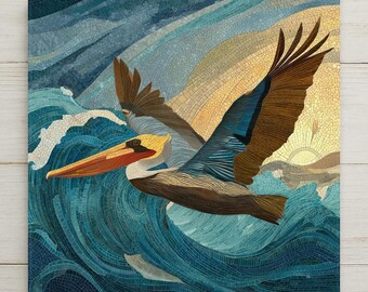 Pelican Wall Art Ceramic Tile Coastal Bird Gift Bathroom Decor Ocean Art Bird Lover Gift Nature Tile