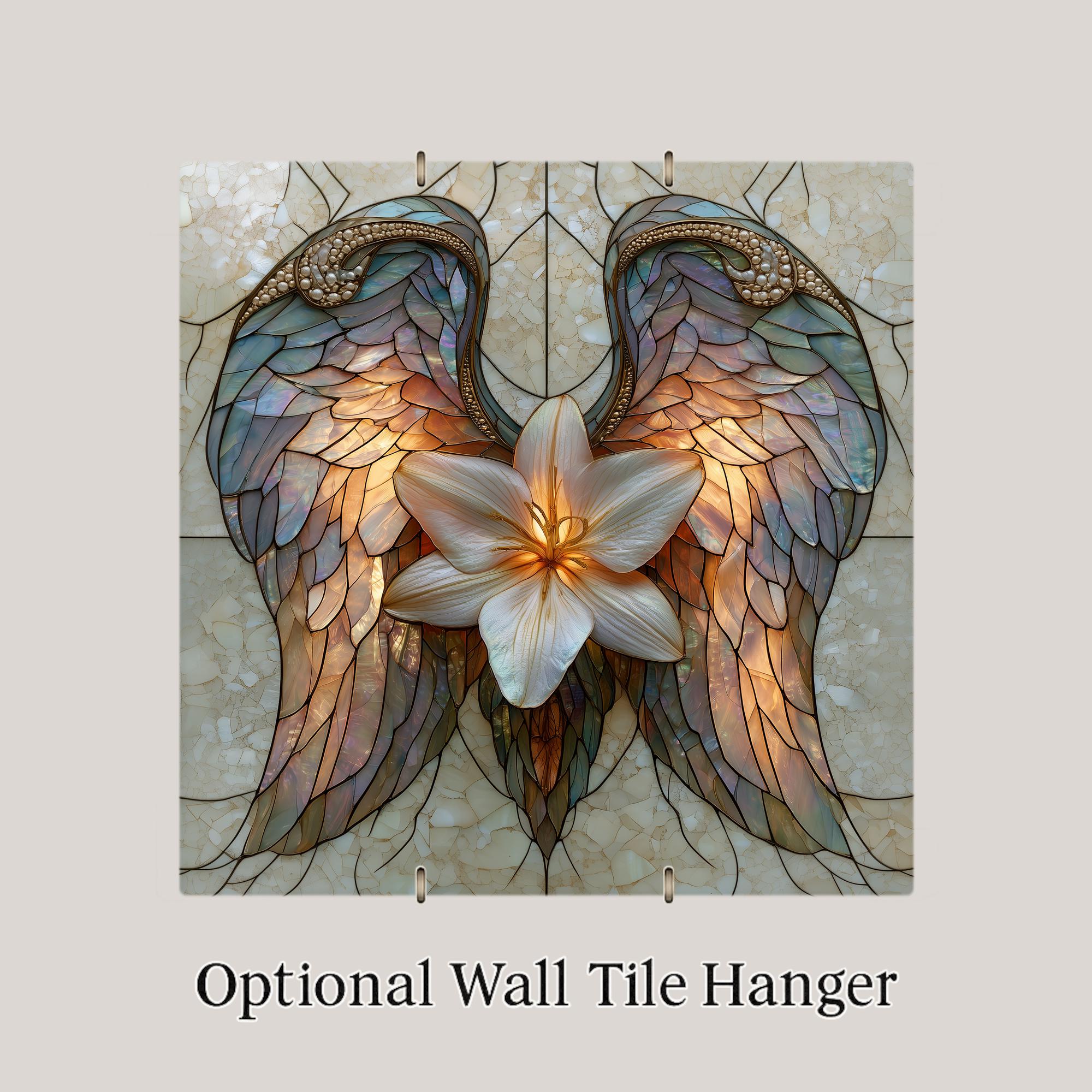 Angel Wings White Lily Wall Art Ceramic Tile Sympathy Stained