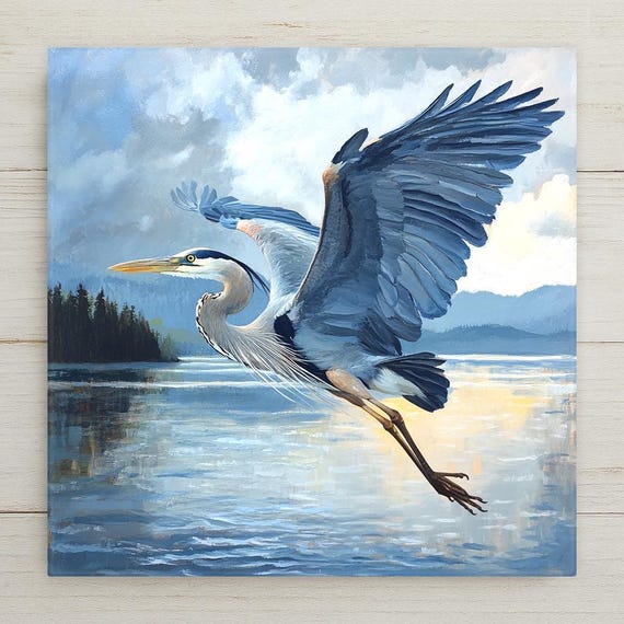 Great Blue Heron Ceramic Tile Art | Salish Sea Audubon Inspired Blue Heron | Classic Bird Lovers Tile | Wall Decor Bird Art Trivet