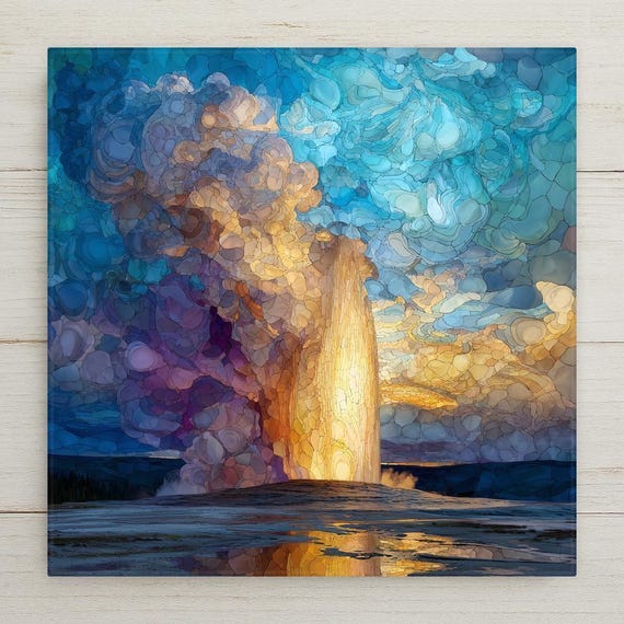 Old Faithful Wall Art Ceramic Tile Yellowstone Gift National Park Decor Wyoming Art Nature Lover Gift Tile