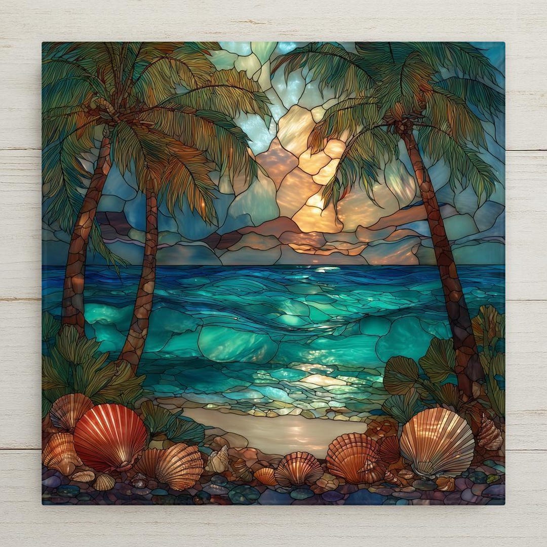 Ocean Waves Sunset Wall Art Ceramic Tile Coastal Gift Beach House Decor ...