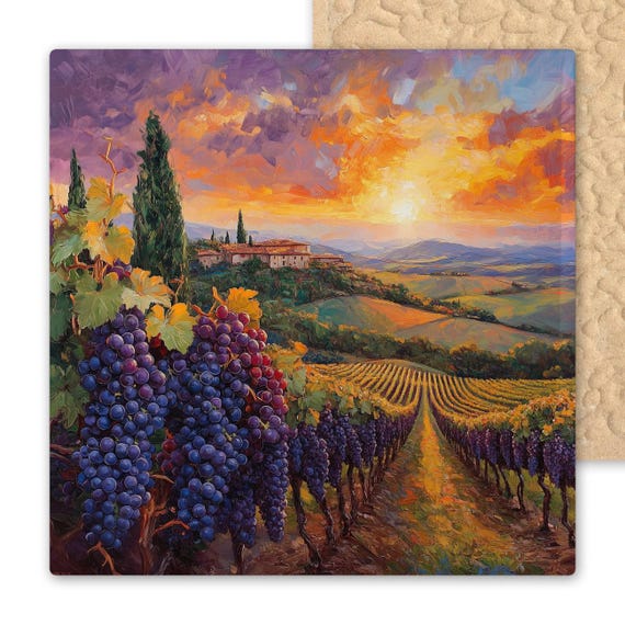 Handcrafted Tuscan Vineyard Ceramic Tile Art - Italian Countryside Wall Decor for Wine Lovers