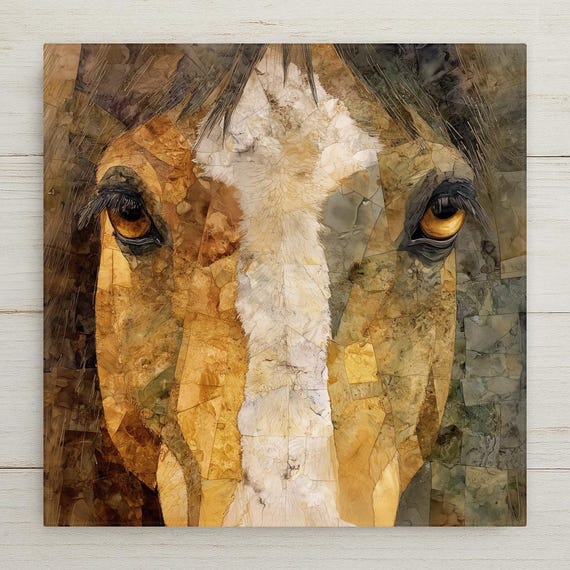 Horse Ceramic Tile Wall Art – Stained Glass Style Horse Portrait, Rustic Western Decor, Farmhouse Animal Wall Decor Gift
