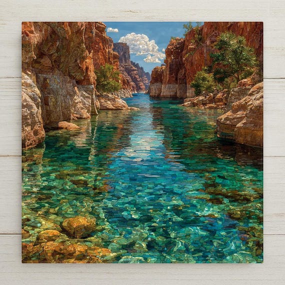 Lake Powell Wall Art Ceramic Tile Stained Glass Style Utah Arizona Gift Canyon Lake Decor Place Identity
