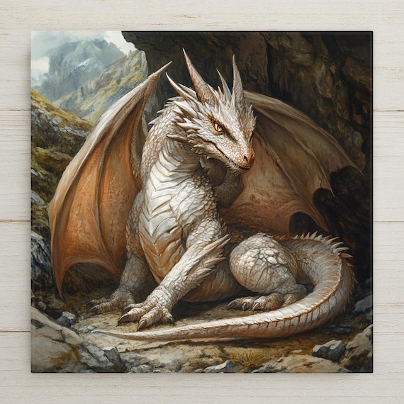 Medieval Fantasy Saint George Slaying Dragon Ceramic Tile Wall Art: Mythical Knight Decor