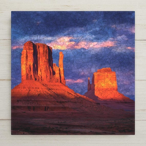 Monument Valley Ceramic Tile Wall Art – Southwest Desert Buttes at Sunset, Iconic Red Rock Landscape Home Decor