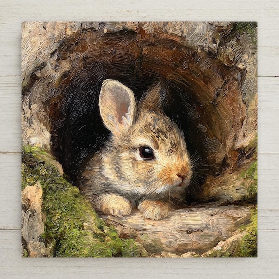 Bunny Ceramic Tile Wall Art – Woodland Home Decor, Stained Glass Style Forest Rabbit Wall Decor, Nature Lover Gift, Rustic Cottage Wall Art