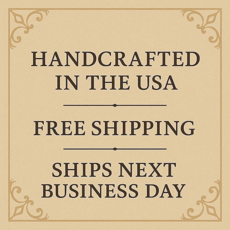 The image is a sign advertising a product, specifically a handmade item, that is free shipping and will be available for business the next day.