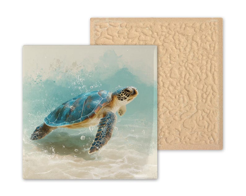 Sea Turtle Decor Ceramic Tile Wall Art Coastal Bathroom Art Beach House Gift Ocean Wildlife Tile image 9