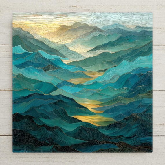 Smoky Mountains Sunset Ceramic Tile Art: Blue Ridge Mosaic Landscape Wall Decor, Nature Home Gift