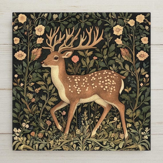 William Morris Ceramic Tile Art: Art Nouveau Deer Decor