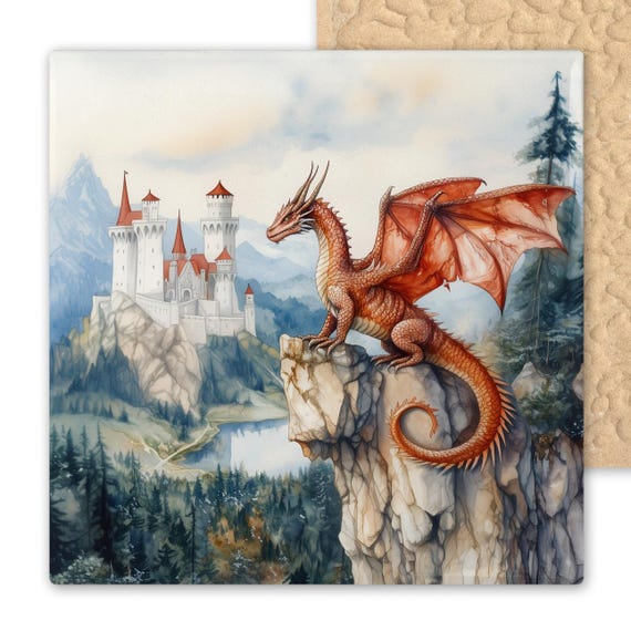 St. George Dragon Ceramic Tile Art: Medieval Castle Fantasy Wall Decor - Mythical Creature Gift