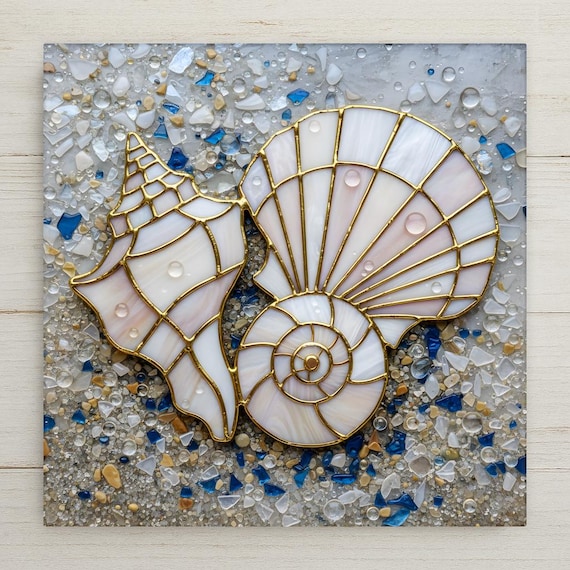 Seashell Wall Art Ceramic Tile – Coastal Wall Art Ceramic Tile – Sea Glass Beach Decor, Nautical Home Decor, Ocean Inspired Wall Decor