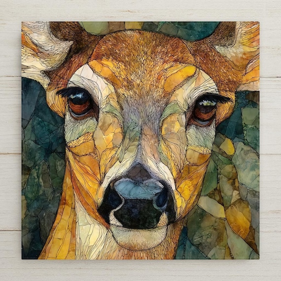 Deer Ceramic Tile Wall Decor – Woodland Wildlife Art, Rustic Cabin Home Decor, Nature-Inspired Lodge Accent