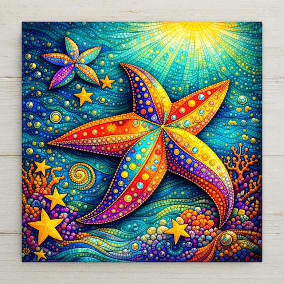 Starfish Ceramic Tile Wall Art – Stained Glass Style Ocean Decor, Coastal Beach Decor, Wall Decor, Home Decor Gift