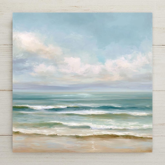 Ocean Waves Ceramic Tile Wall Art – Coastal Beach Decor, Serene Seascape Home Decor, Minimal Ocean Wall Art Gift