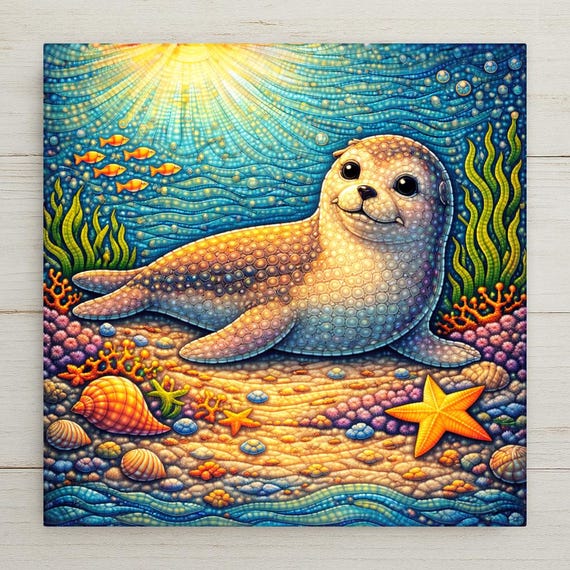Baby Seal Nursery Wall Decor Ceramic Tile Art – Whimsical Ocean Baby Room Decor, Baby Shower Gift, Coastal Nursery Home Decor