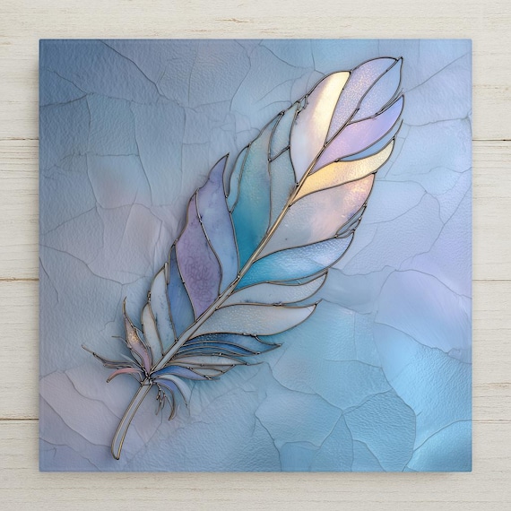 Feather Ceramic Tile Wall Decor for Bathroom or Bedroom – Meaningful Spiritual Design, Stained Glass Style Calm Home Accent