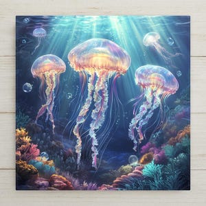 This glowing jellyfish ceramic tile brings ocean magic to your home—perfect for beach decor, bathrooms, or sea life lovers seeking a calming touch.