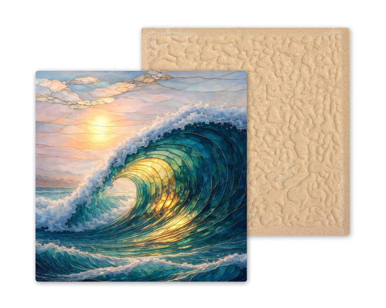 Sunlit Ocean Wave Wall Art Ceramic Tile Coastal Lover Gift Beach House ...