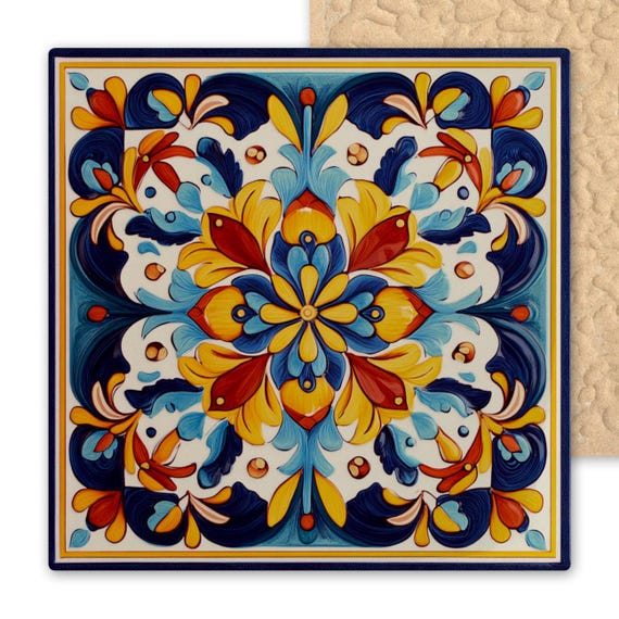 Talavera Ceramic Tile Art Southwest Mexican Vibrant Floral Tile Inca Wall Decor Home Decor Southwestern Art Wall Art Trivet Coaster