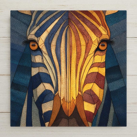 Zebra Portrait Wall Art Ceramic Tile Stained Glass Style Safari Wildlife Gift African Nature Decor Art