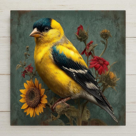 Goldfinch Wall Art Ceramic Tile State Bird Gift Iowa New Jersey Washington Birdwatcher Place Identity Nature