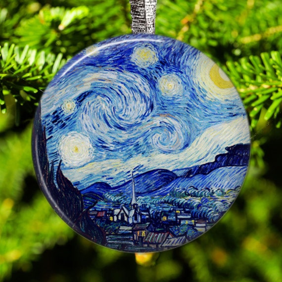 Starry Night Ornament Magnet Van Gogh Christmas Decor Starry Night Art Holiday Tree Gift Fridge Magnet Art Gift for Art Lovers