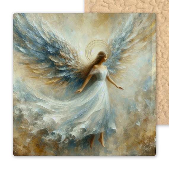 Ceramic Angel Tile: Spiritual Wall Art for Prayer Room, Memorial Space & Religious Decor