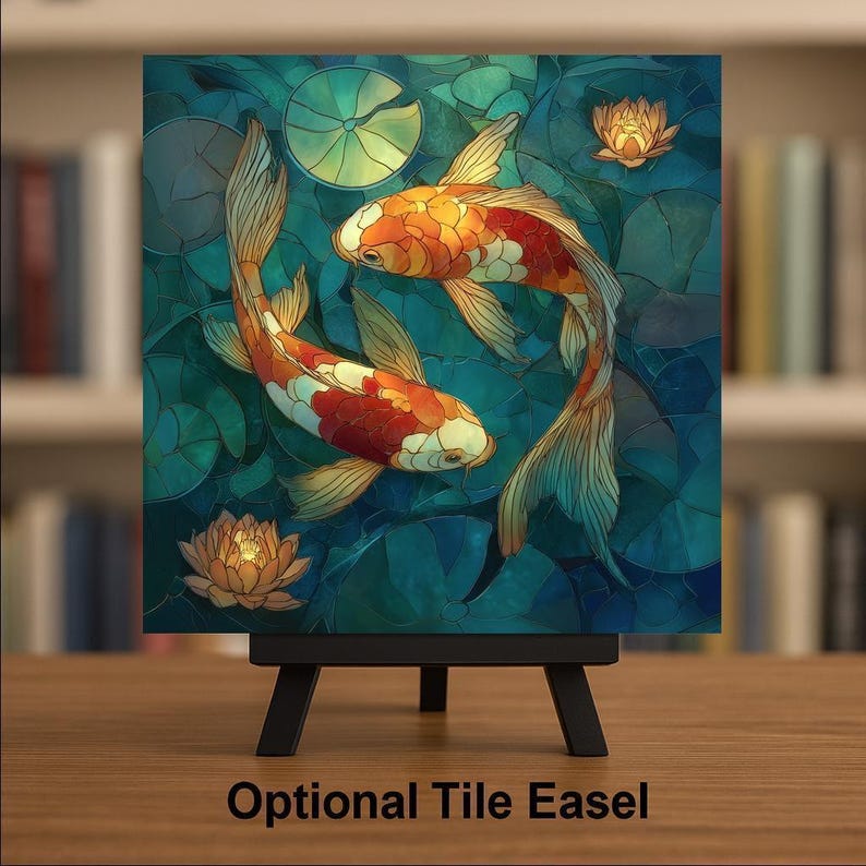 Koi Fish Wall Art Ceramic Tile – Zen Bathroom Decor – Feng Shui Yin Yang Koi – Japanese Pond Wall Decor – Spa Home Gift image 3