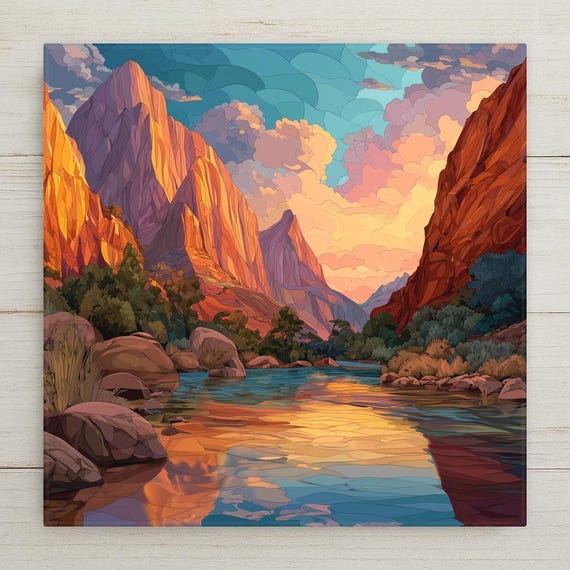 Zion National Park Wall Art Ceramic Tile Utah Gift Virgin River Decor Canyon Art Southwest Gift Tile