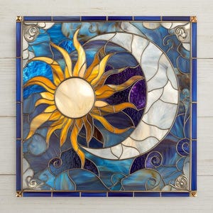 Sun and Moon Wall Art Ceramic Tile Celestial Gift Stained Glass Style Decor Spiritual Home Art Symbolic Gift Tile