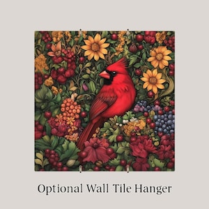 Cardinal Wall Art Ceramic Tile Art Nouveau Gift William Morris Red Cardinal Decor Memorial Bird Sympathy Nature image 4
