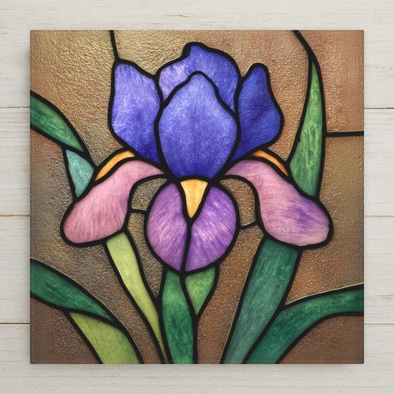 Stained Glass Iris Ceramic Art Tile: Art Nouveau Wall Decor Art Deco Roaring 20s Gallery Home Decor Iris Lover Gift Retro