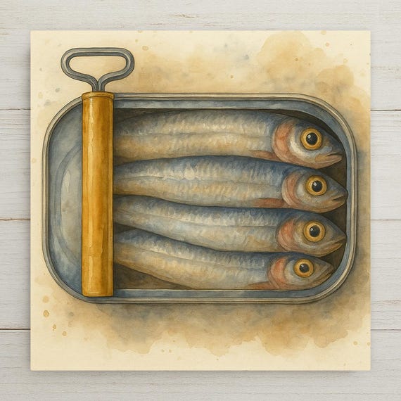 Vintage Sardine Can Ceramic Tile: Retro Kitchen Coastal Decor