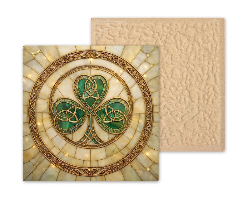 Celtic Shamrock Heritage Wall Art Ceramic Tile – Stained Glass Style, Irish Symbol Home Decor image 9
