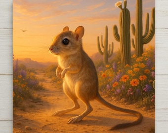 Kangaroo Rat Wall Art Ceramic Tile Stained Glass Style Southwest Wildlife Gift Desert Nature Decor Art