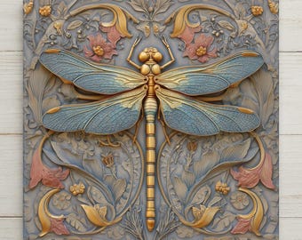 Azulejo de cerámica con diseño simbólico de libélula para pared, estilo Art Nouveau, regalo inspirado en la naturaleza, decoración para amantes de las libélulas.