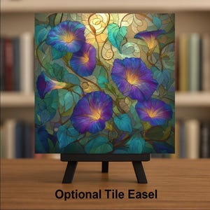 Morning Glory Wall Art Ceramic Tile Stained Glass Style Floral Botanical Gift for Her Nature Decor Art image 3