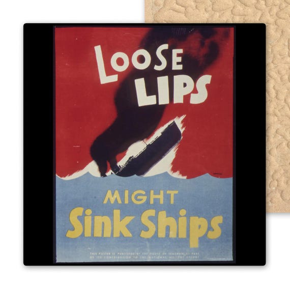 WWII Propaganda Ceramic Tile Art - Loose Lips Sink Ships - Vintage Patriotic Wall Decor for History Buffs