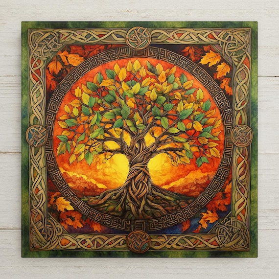 Celtic Tree of Life Tile Art: Irish Knotwork Pagan Decor